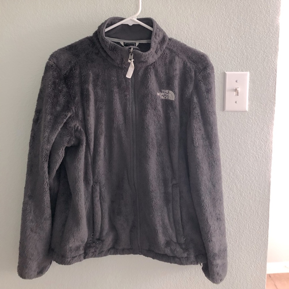 The North Face charcoal soft fleece furry Osito zip up jacket